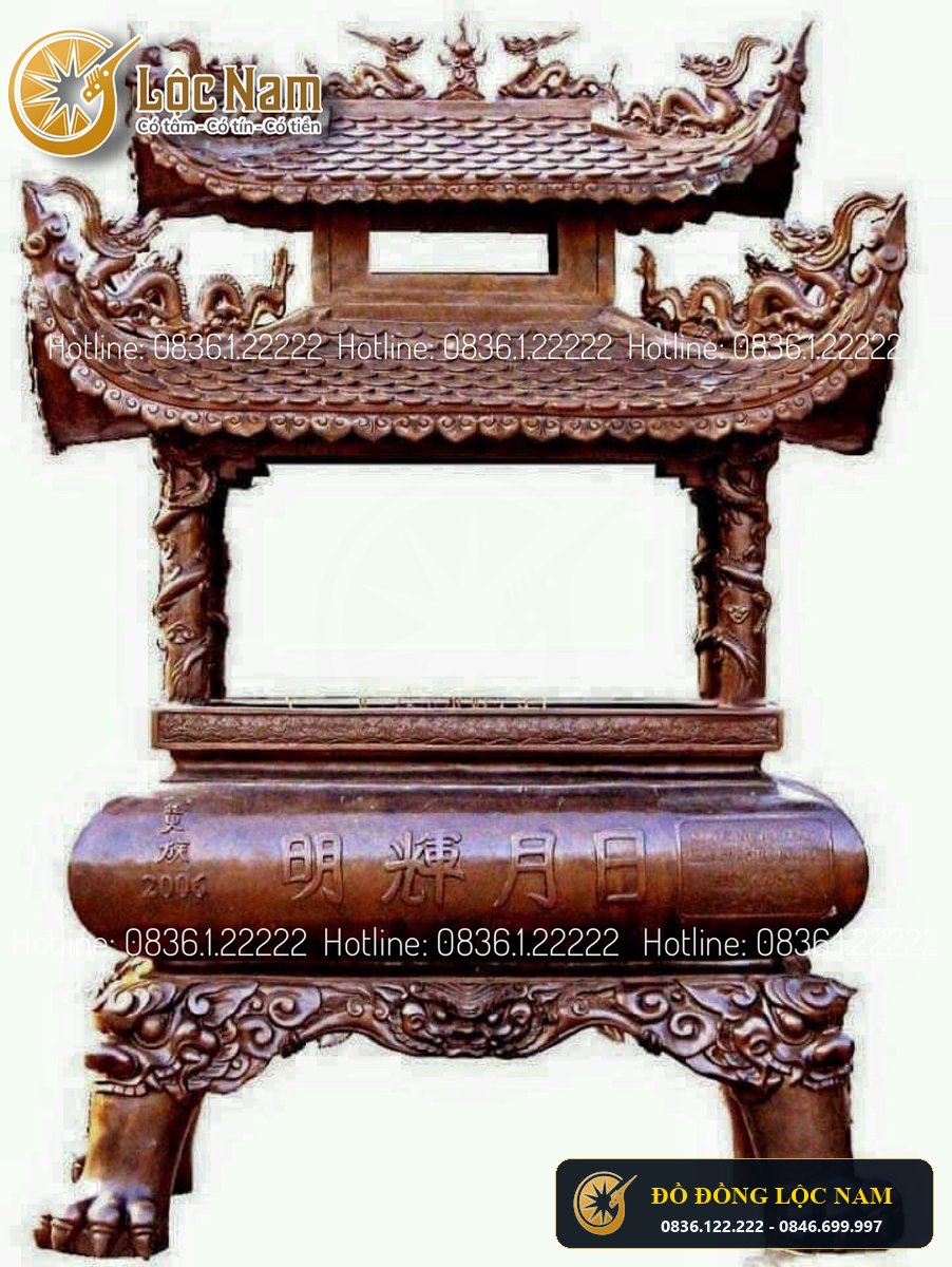 Lư Hương Dáng Mái Chùa Bằng Đồng Dat Tai Den Tran