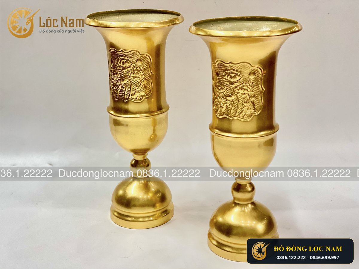 Ống Hương Bằng Đồng Dát Vàng 24K Cao 30cm