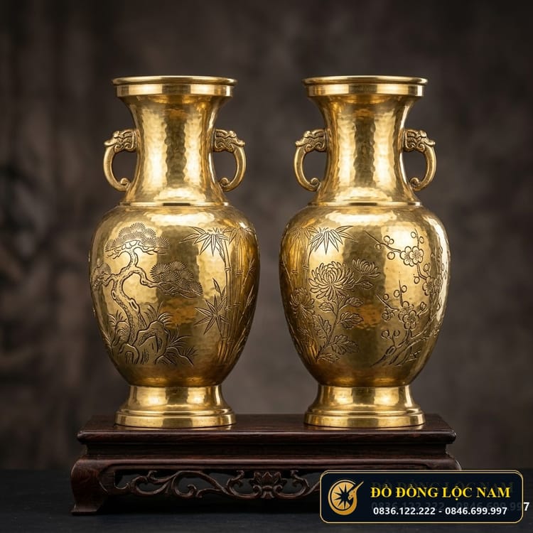 Đôi Lọ Hoa Tứ Quý Bằng Đồng Catut Cao Cấp Cao 48cm