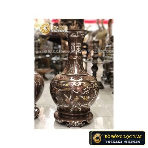 Đôi Lọ Hoa Thờ Bằng Đồng Khảm Tam Khí Cao Cấp Cao 42cm