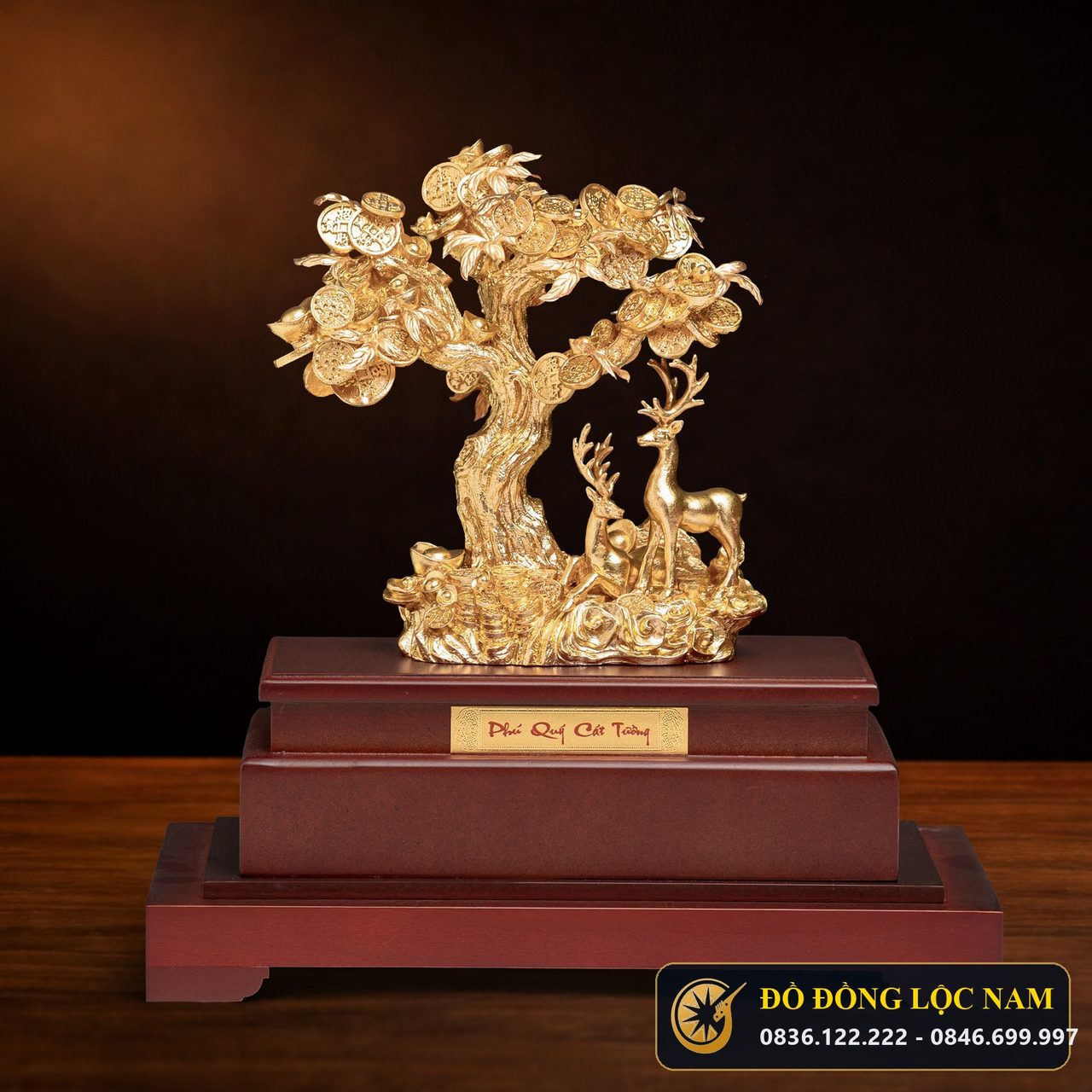 Tượng Đôi Hươu Tài Lộc Dát Vàng 24K Phong Thủy