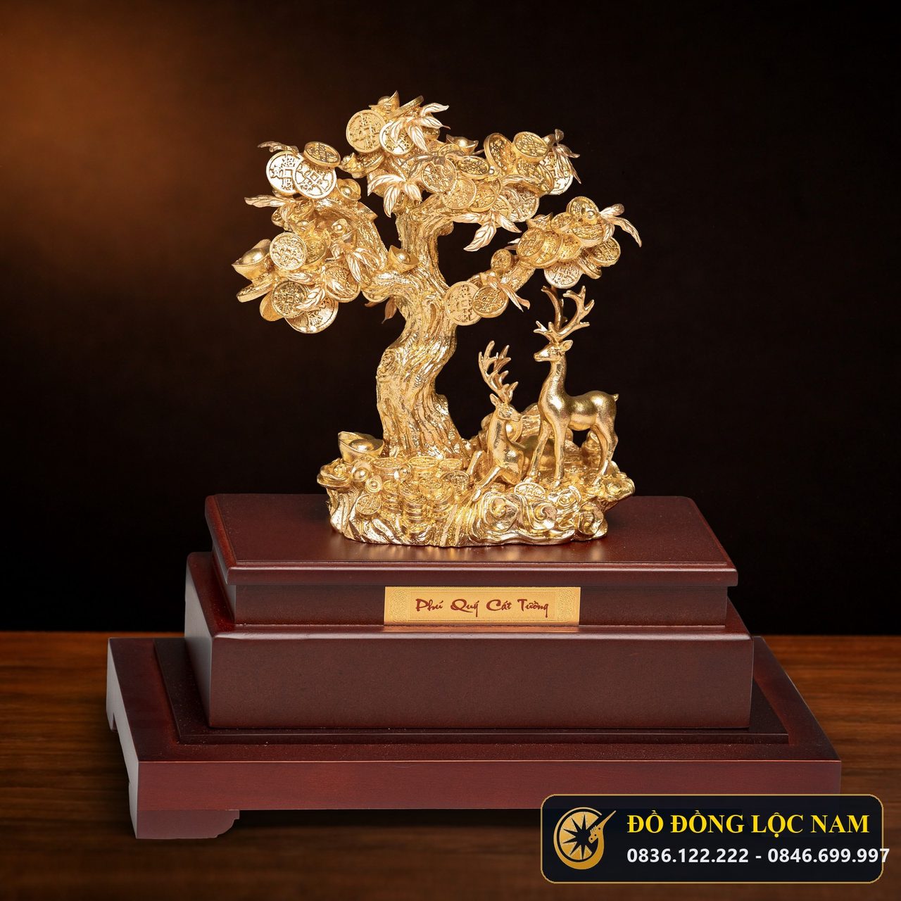Tượng Đôi Hươu Tài Lộc Dát Vàng 24K Phong Thủy góc chụp 1