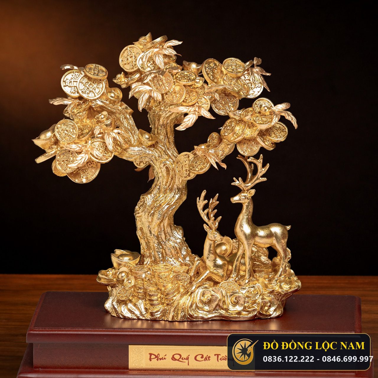 Tượng Đôi Hươu Tài Lộc Dát Vàng 24K Phong Thủy góc chụp 2