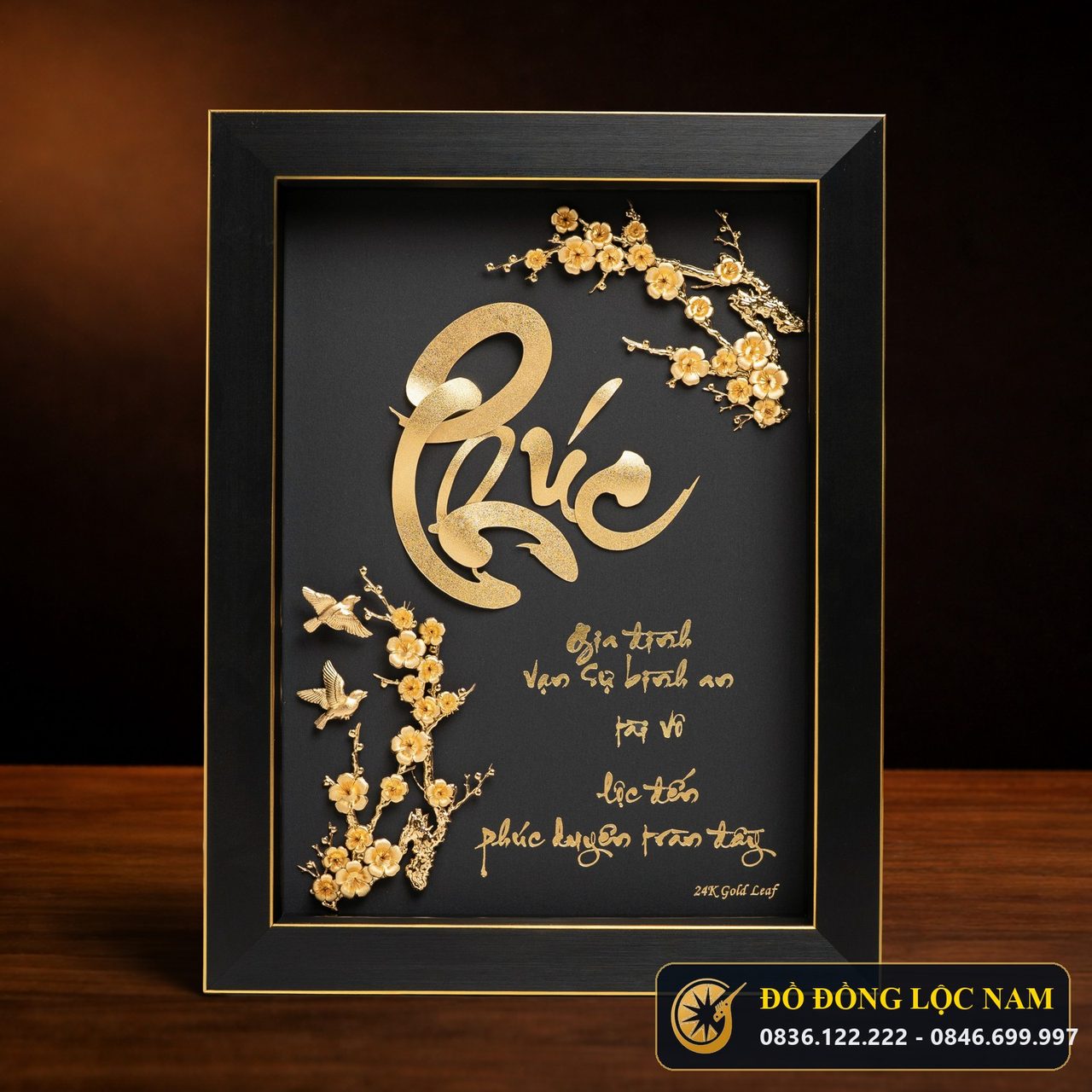 Tranh Chữ Phúc Dát Vàng 24K Nền Đen Sang Trọng