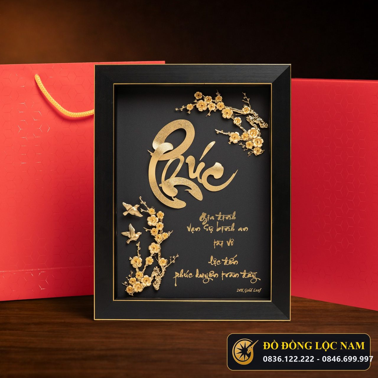 Tranh Chữ Phúc Dát Vàng 24K Nền Đen Sang Trọng góc chụp 1