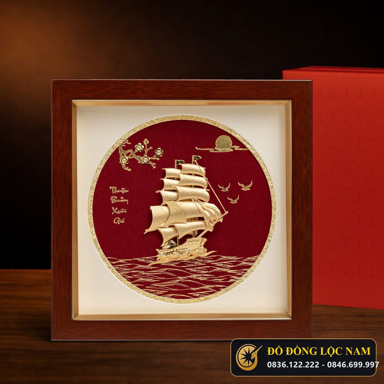 Tranh Thuyền Buồm Để Bàn Mạ Vàng 24K Cỡ Nhỏ