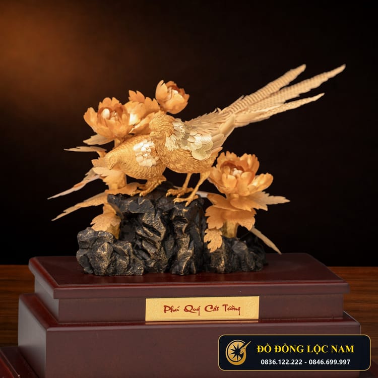 Tượng Đôi Chim Uyên Ương Dát Vàng 24K Hạnh Phúc góc chụp 1