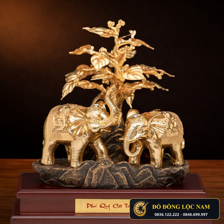 Mô Hình Voi Thần Tài Phong Thủy Mạ Vàng 24K góc chụp 2