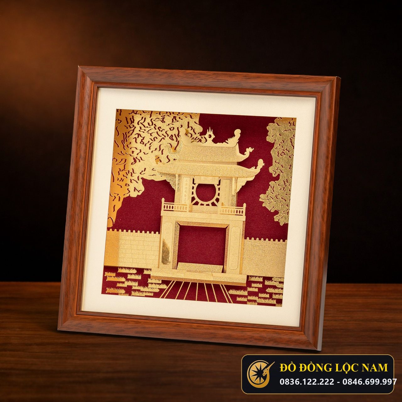 Tranh Khuê Văn Các Văn Miếu Mạ Vàng 24K Lưu Niệm góc chụp 2