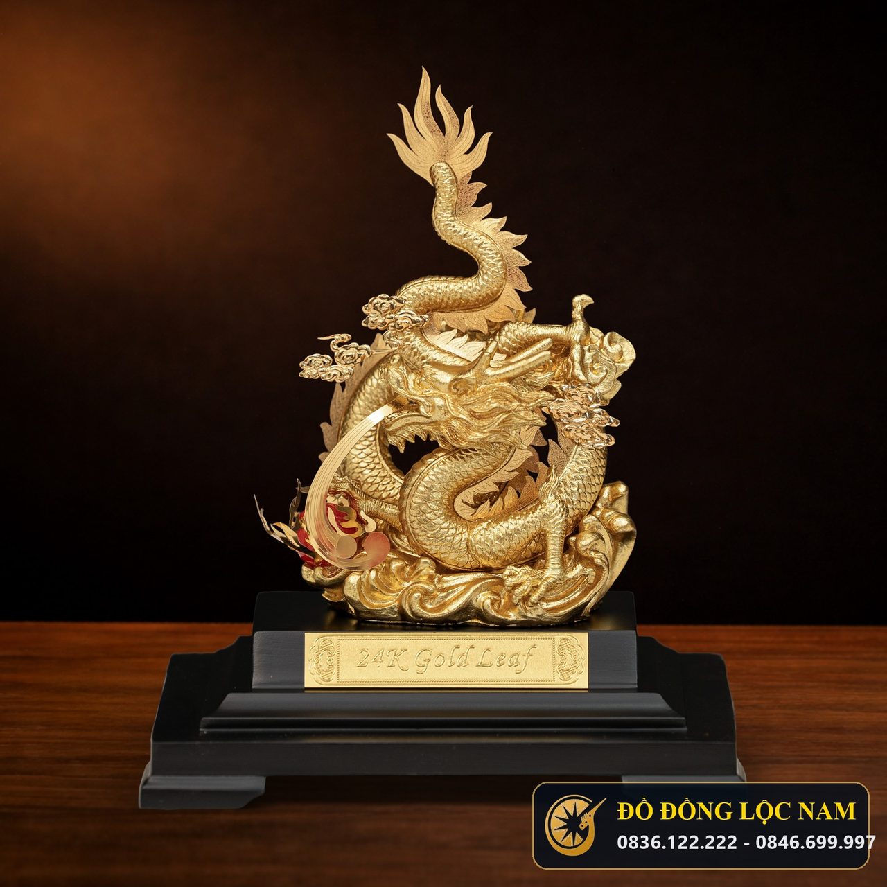 Tượng Rồng Phong Thủy Thăng Long Mạ Vàng 24K