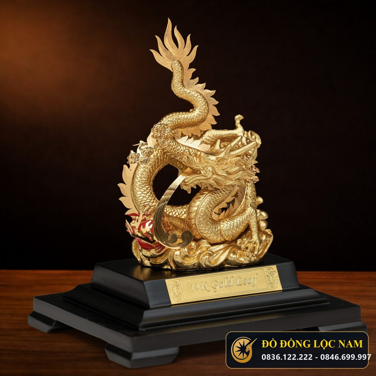 Tượng Rồng Phong Thủy Thăng Long Mạ Vàng 24K góc chụp 1