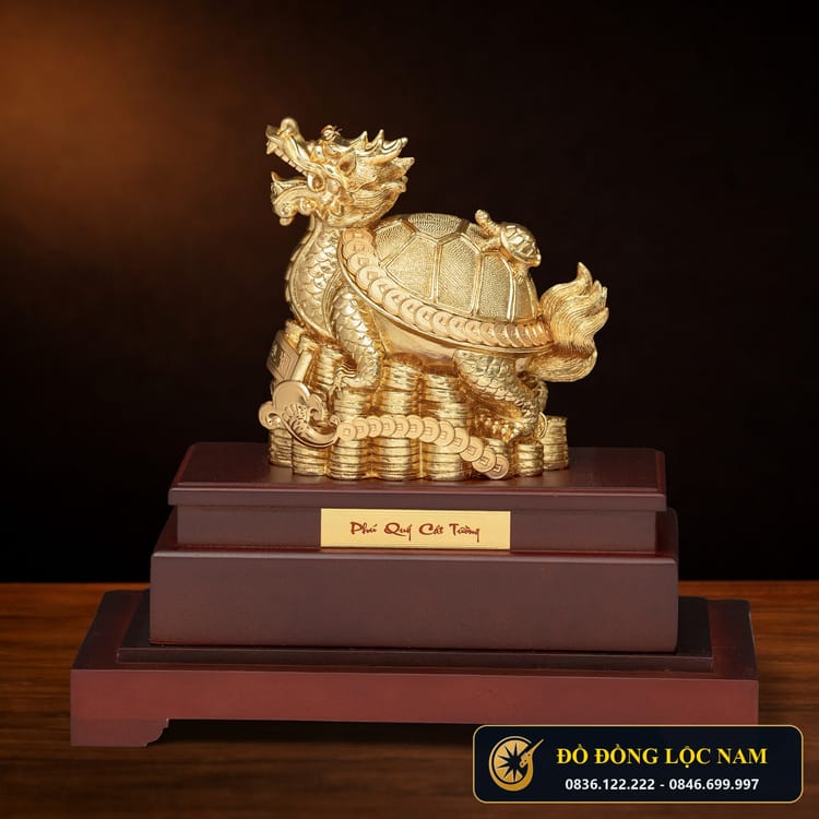Tượng Rùa Hóa Rồng (Long Quy) Trấn Trạch Mạ Vàng 24K