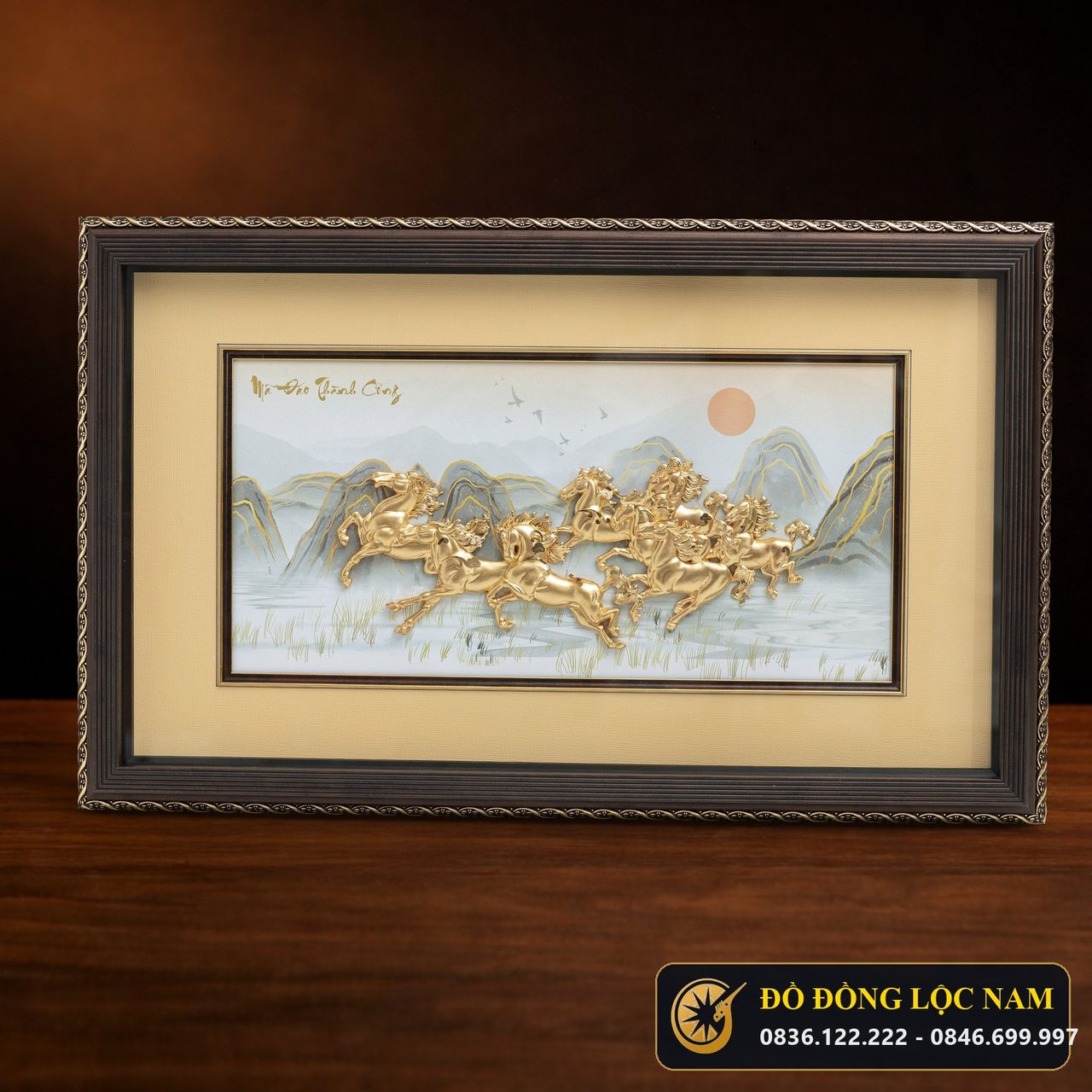 Tranh Bát Mã Truy Phong Mạ Vàng 24K Cỡ Lớn