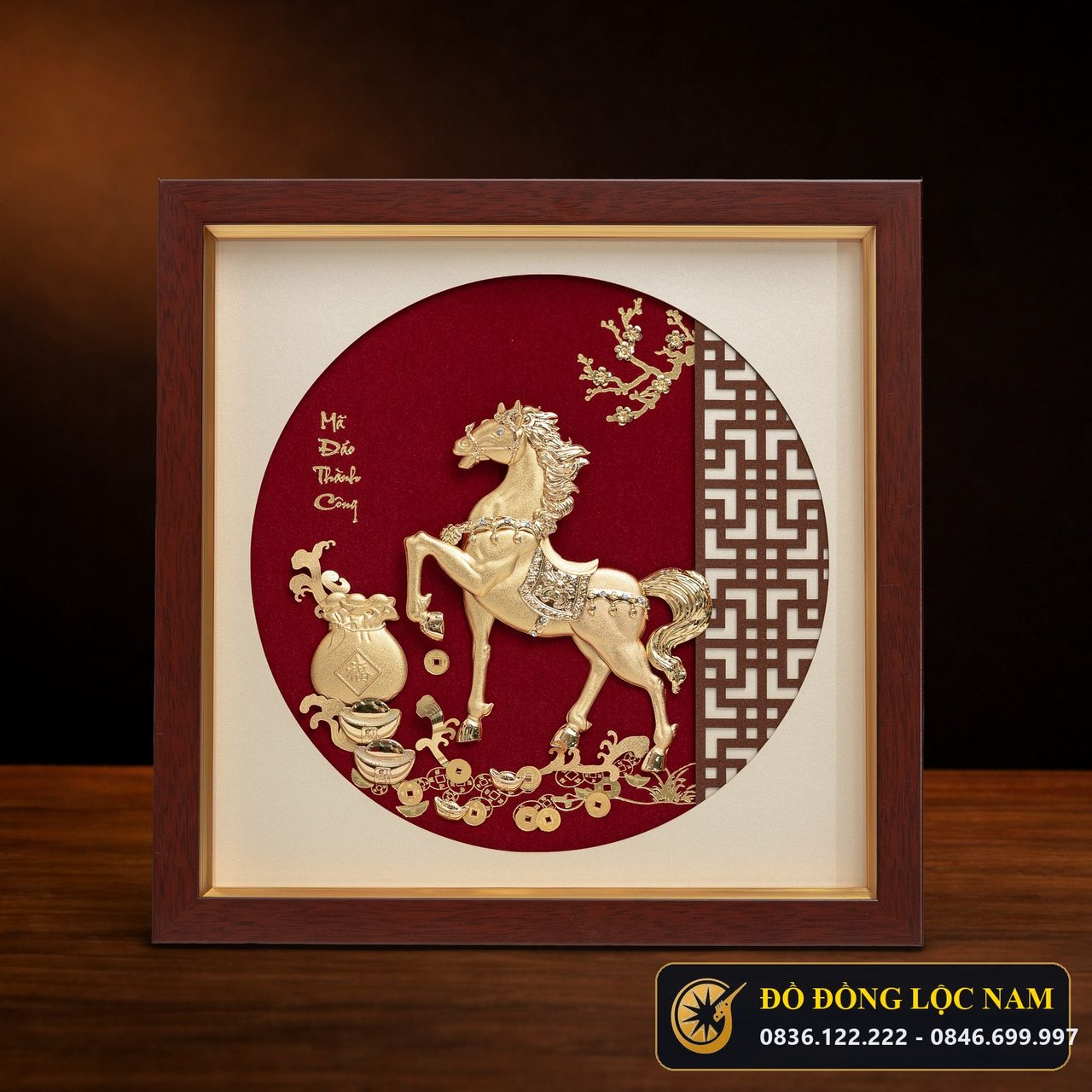 Tranh Ngựa Phong Thủy Mini Để Bàn Mạ Vàng 24K