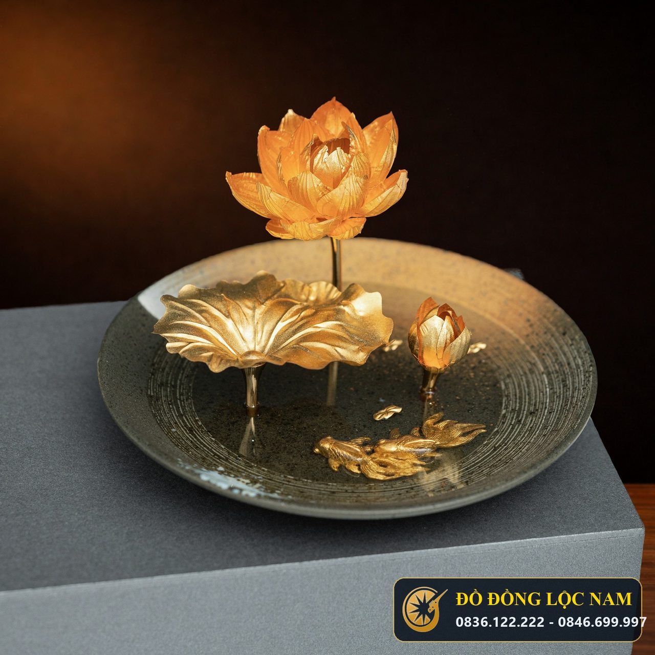 Đĩa Đồng Hoa Sen Dát Vàng Quà Tặng Lưu Niệm