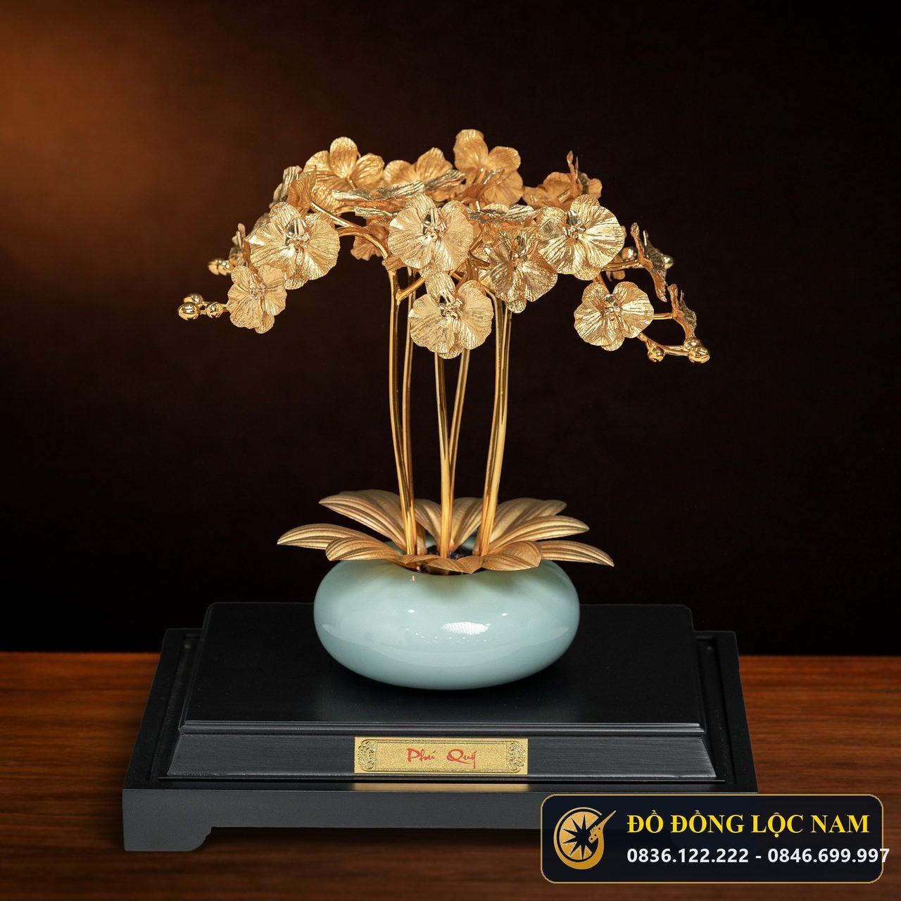 Hoa Lan Chậu Xanh Nghệ Thuật Dát Vàng 24K - Mẫu 1