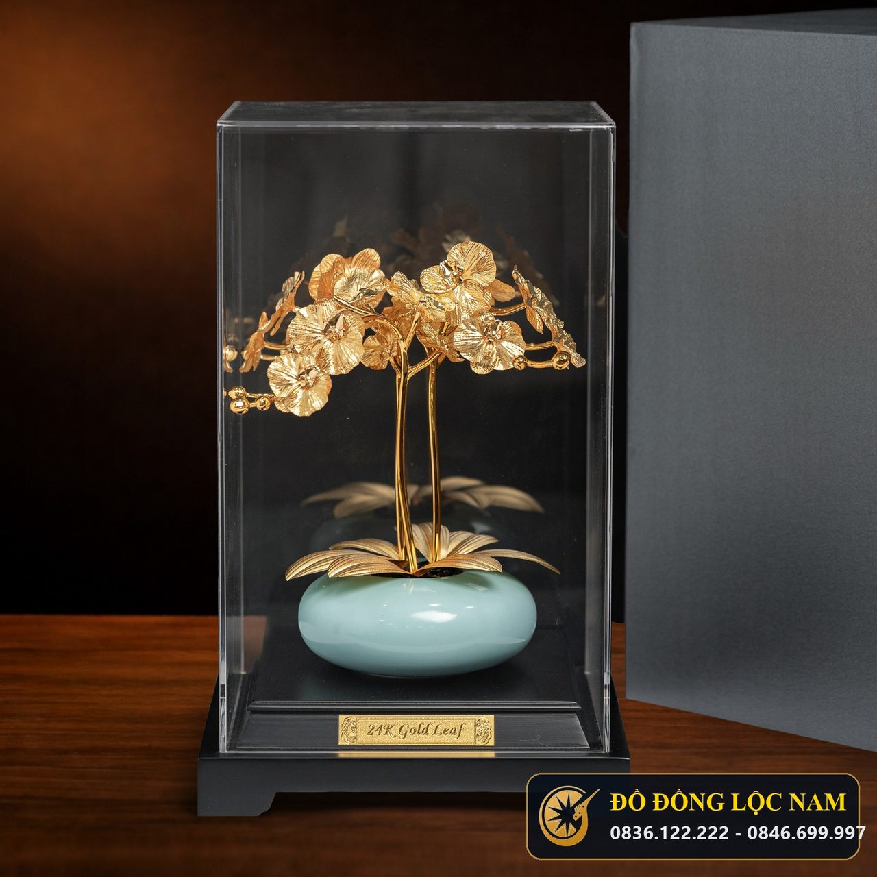 Hoa Lan Chậu Xanh Nghệ Thuật Dát Vàng 24K - Mẫu 2