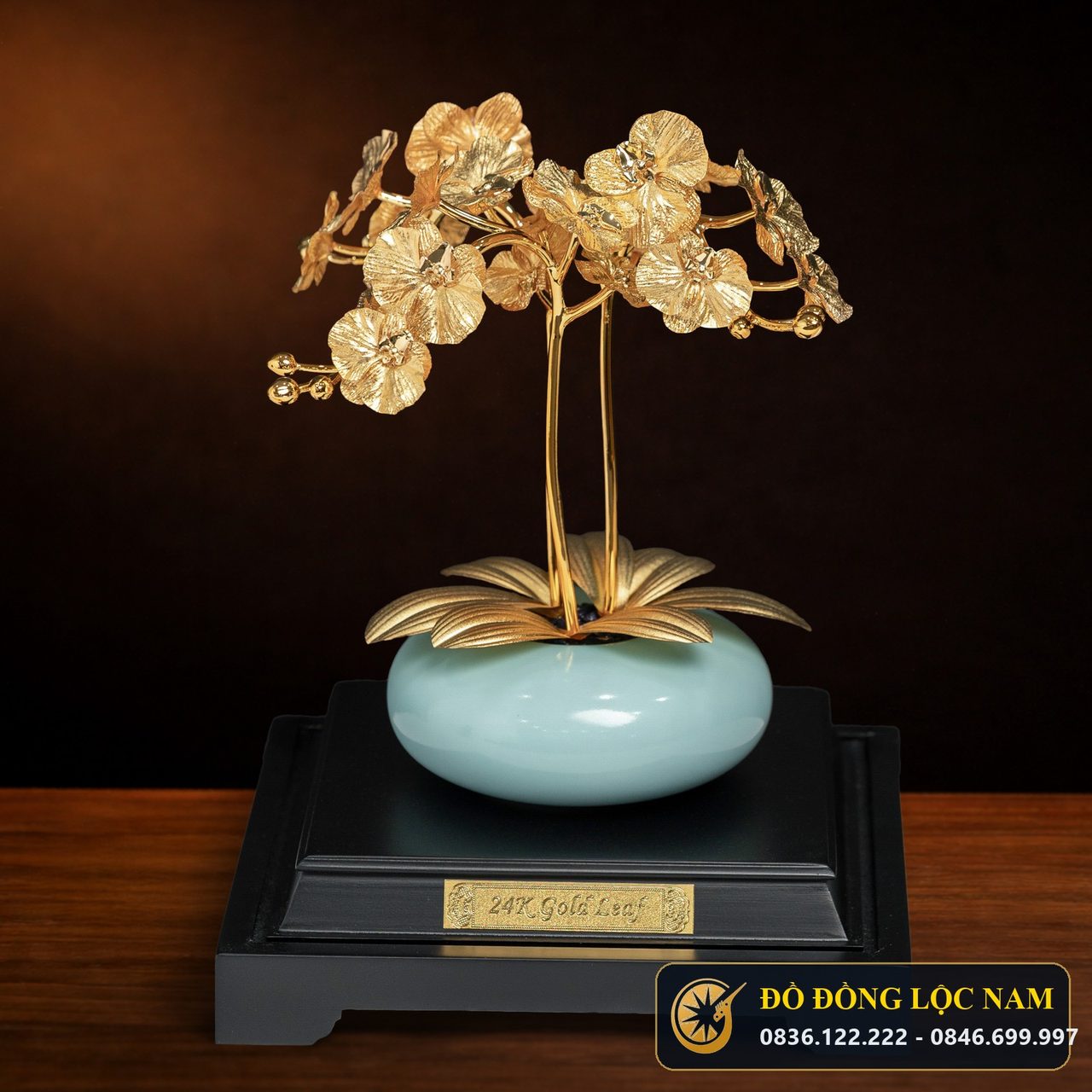 Hoa Lan Chậu Xanh Nghệ Thuật Dát Vàng 24K - Mẫu 2 góc chụp 2