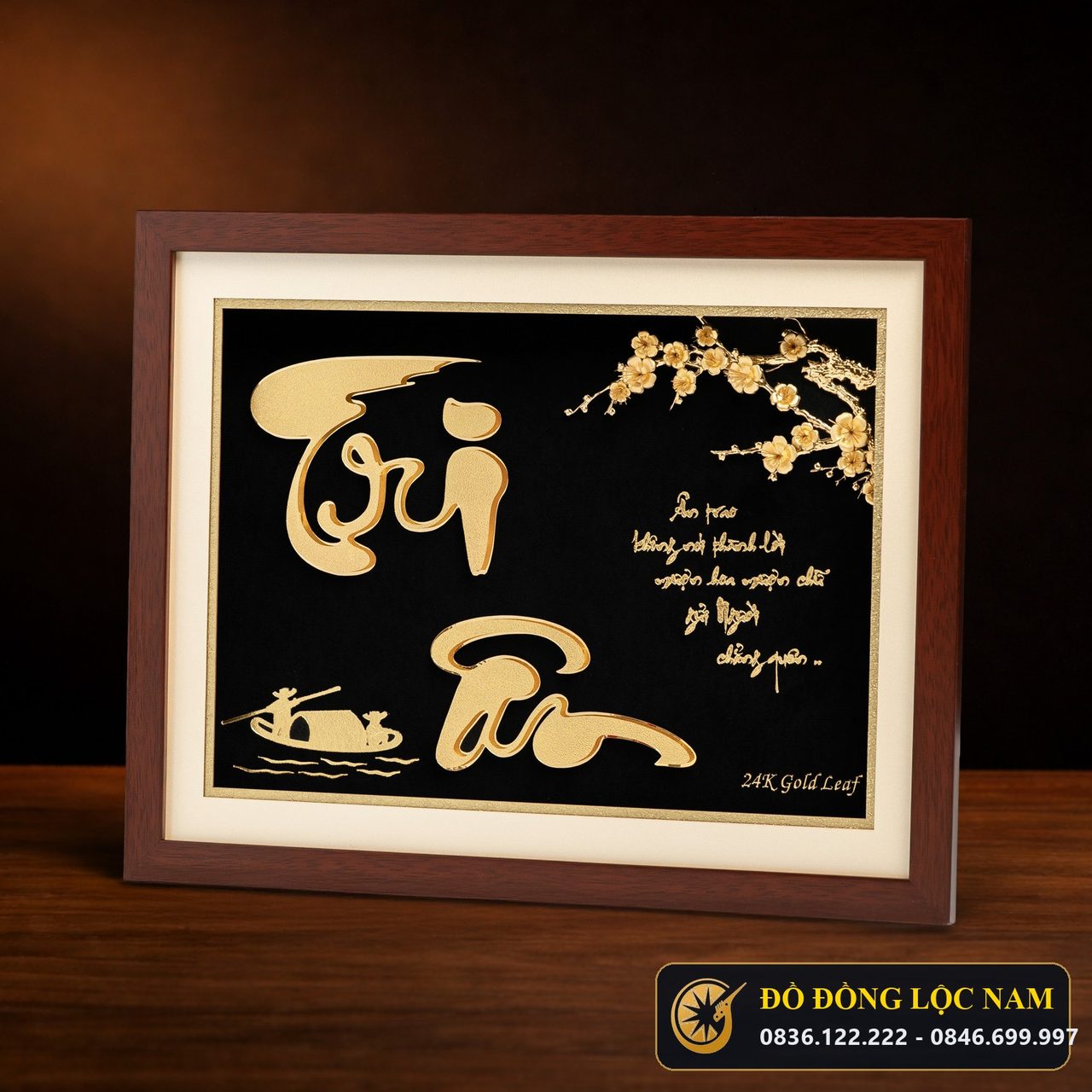 Tranh Tri Ân Dát Vàng 24K Nền Đen Sang Trọng góc chụp 1