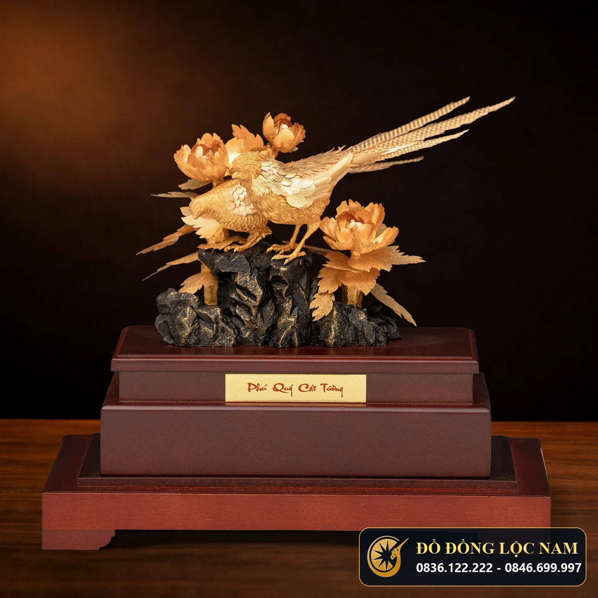 Tượng Đôi Chim Uyên Ương Dát Vàng 24K Hạnh Phúc