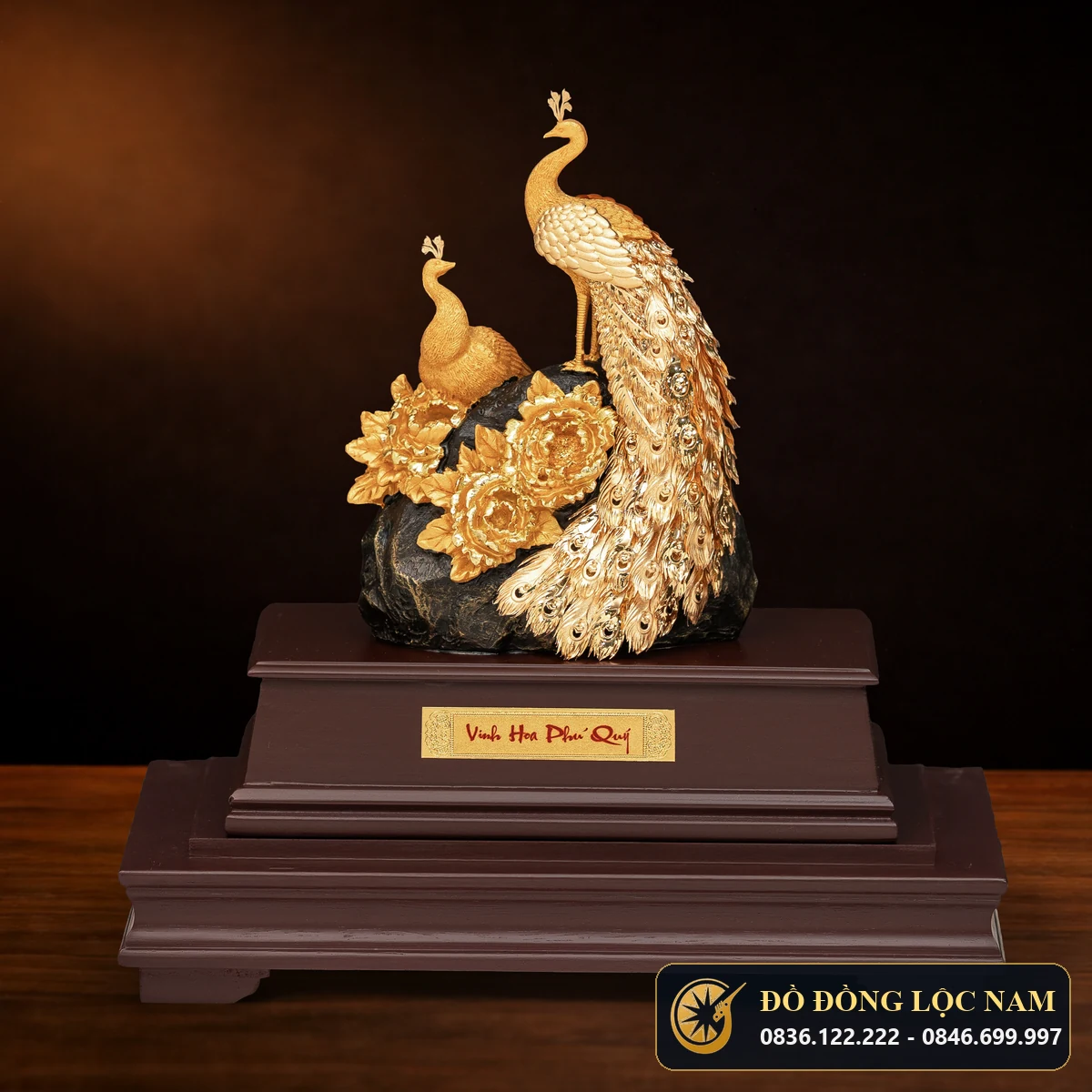 Mô Hình Chim Công Khổng Tước Dát Vàng 24K Để Bàn