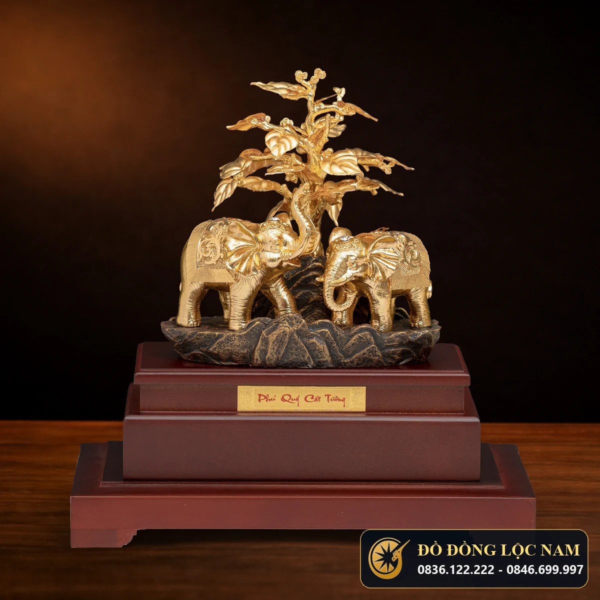 Mô Hình Voi Thần Tài Phong Thủy Mạ Vàng 24K