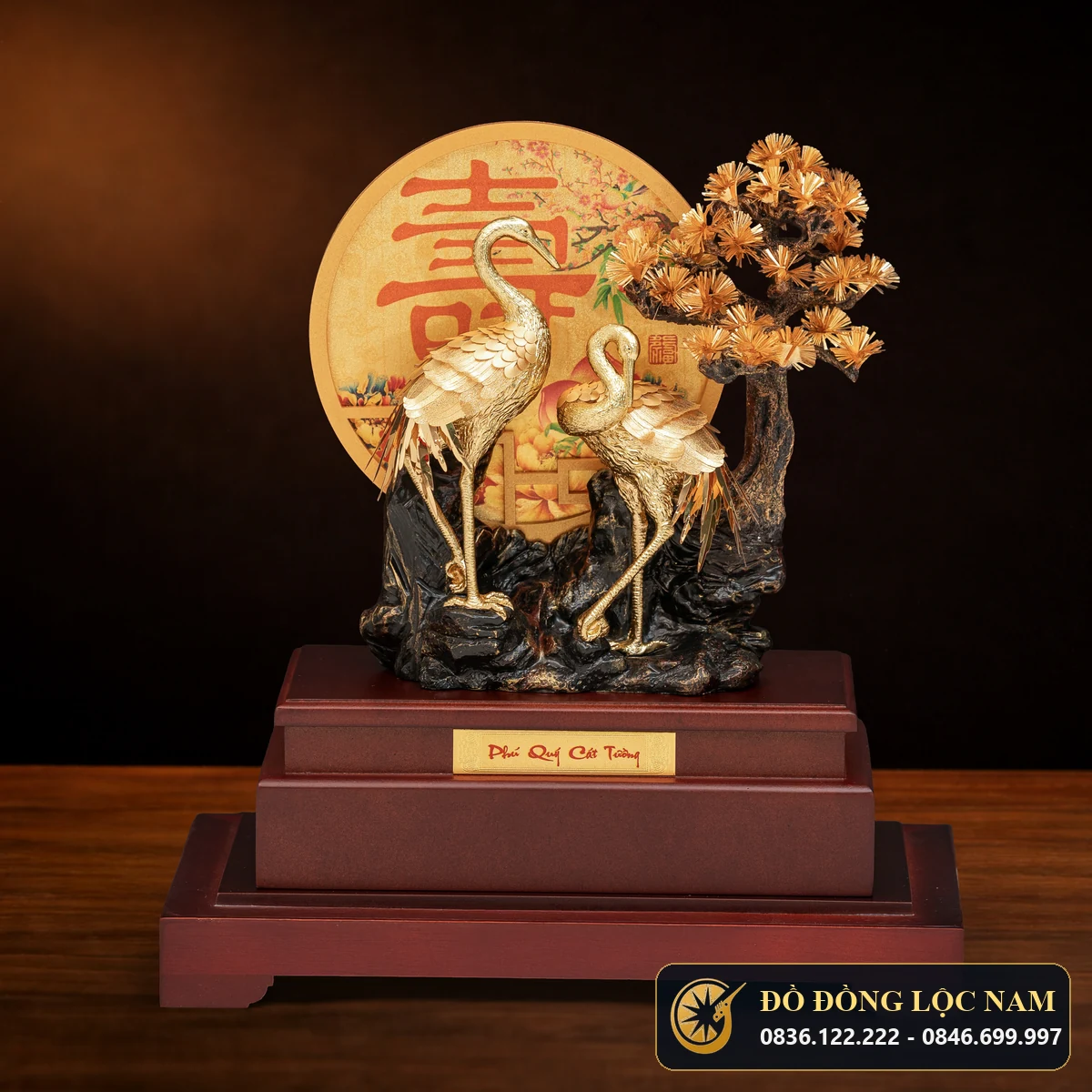 Tượng Tùng Hạc Diên Niên Cỡ Lớn Mạ Vàng 24K Đỉnh Cao