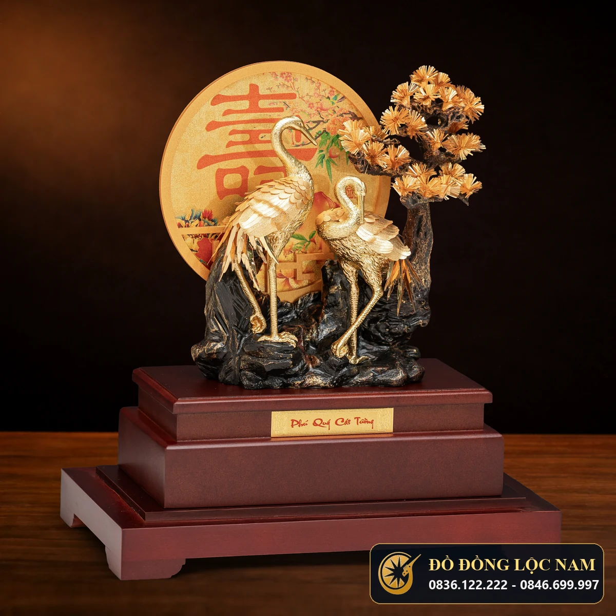 Tượng Tùng Hạc Diên Niên Cỡ Lớn Mạ Vàng 24K Đỉnh Cao góc chụp 2