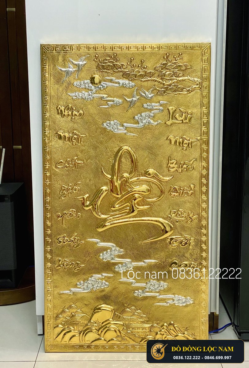 Tranh Chữ Nhẫn Bằng Đồng Thư Pháp Tiếng Việt Dát Vàng Bạc