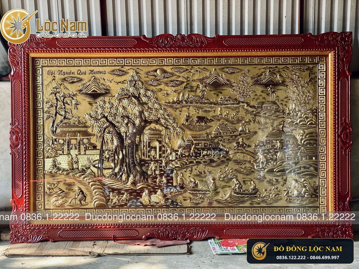 Tranh Đồng Quê Bằng Đồng 2m55 x 1m55 Khung Gỗ Gụ góc chụp 1