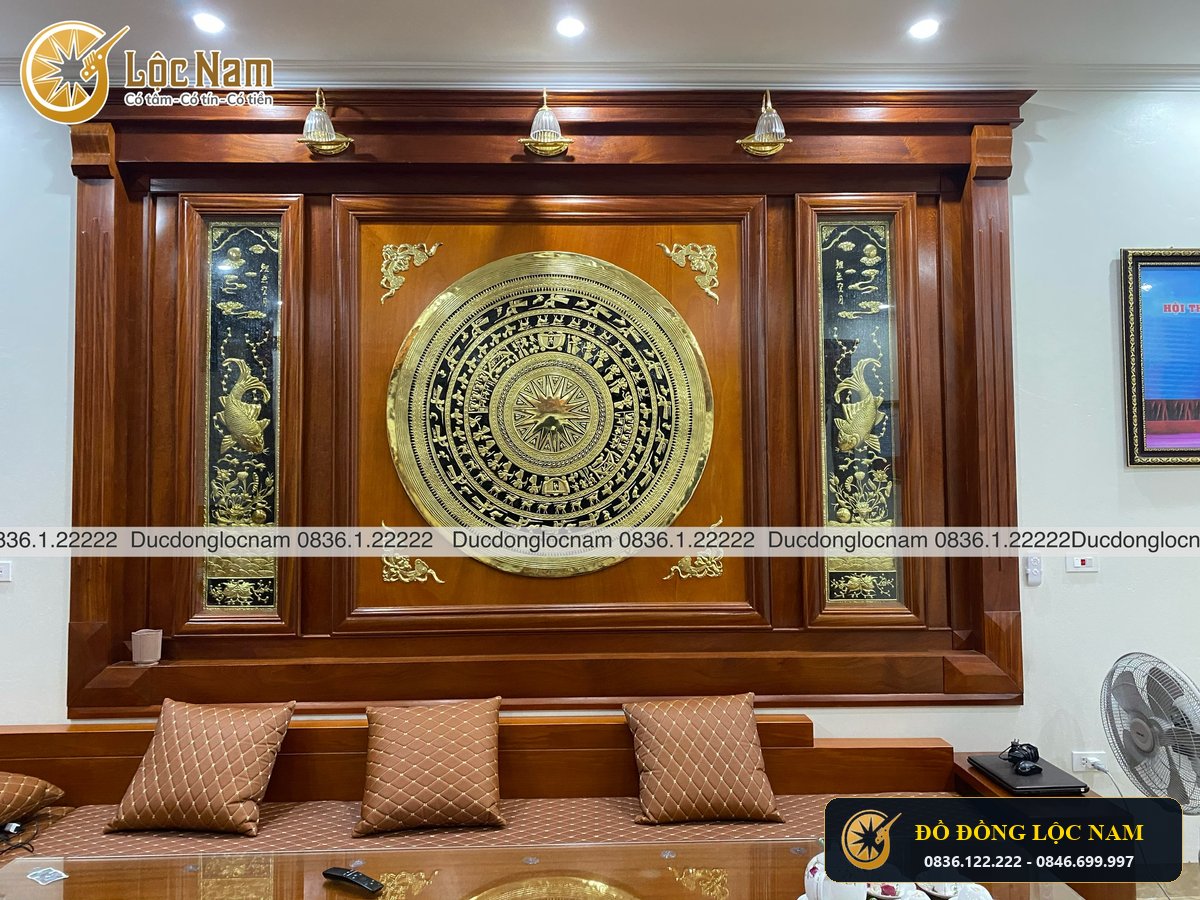 Tranh Mặt Trống Đồng Vàng Gò Thủ Công Đường kính 1m Đặt Phòng Khách