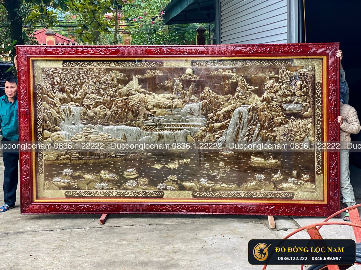 Tranh Sơn Thủy Hữu Tình Bằng Đồng 3m x 2m Mạ Bạc