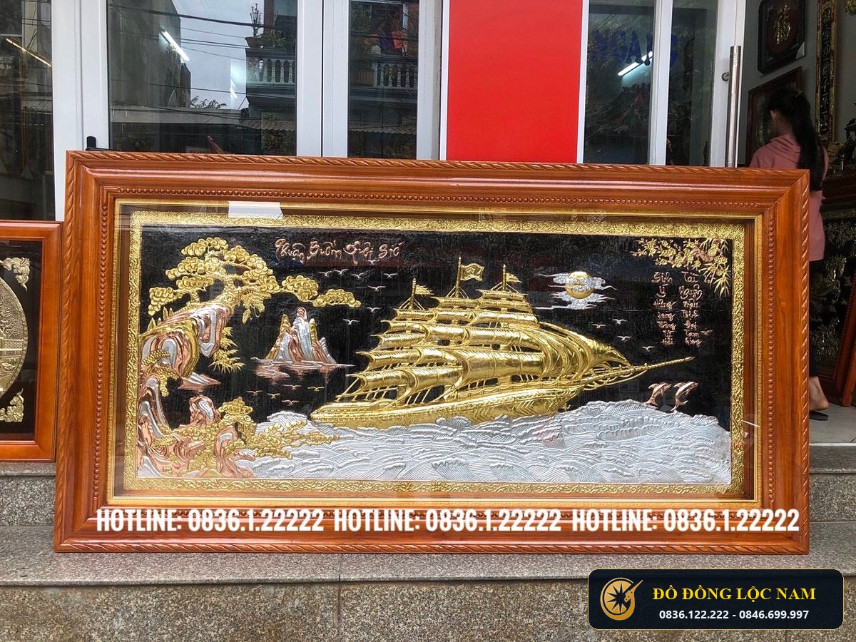 Tranh Thuận Buồm Xuôi Gió Bằng Đồng 1m5 Dát Vàng Dát Bạc