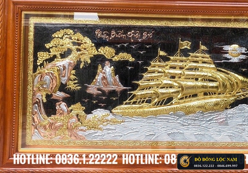 Tranh Thuận Buồm Xuôi Gió Bằng Đồng 1m5 Dát Vàng Dát Bạc góc chụp 2