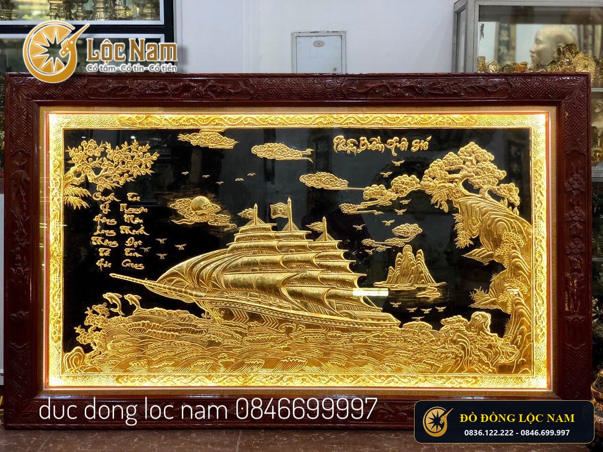 Tranh Thuân Buồm Xuôi Gió Bằng Đồng 2m3 x 1m2mạ Vàng 24K