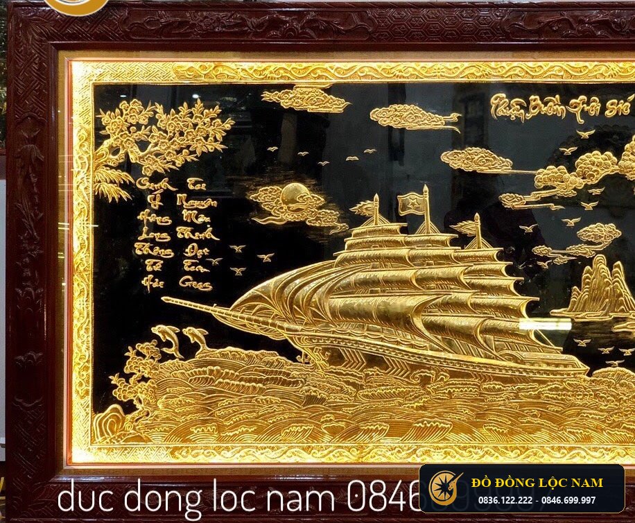 Tranh Thuân Buồm Xuôi Gió Bằng Đồng 2m3 x 1m2mạ Vàng 24K góc chụp 1