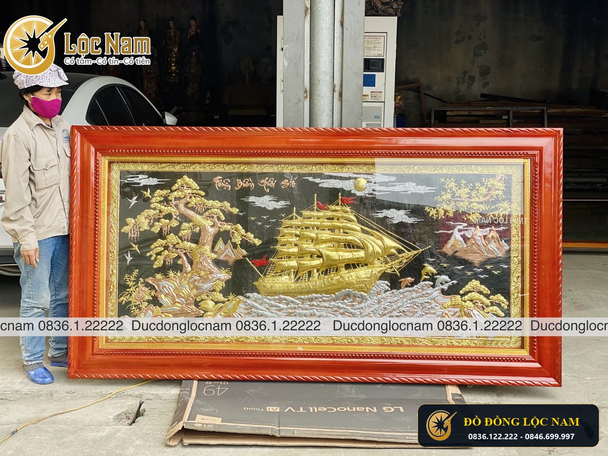 Tranh Thuận Buồm Xuôi Gió Bằng Đồng 2m3 x 1m2mạ Vàng Bạc