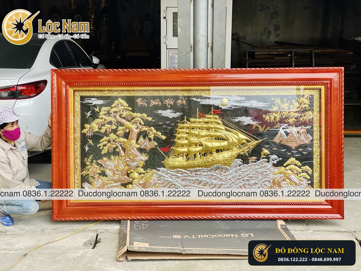 Tranh Thuận Buồm Xuôi Gió Bằng Đồng 2m3 x 1m2mạ Vàng Bạc góc chụp 1
