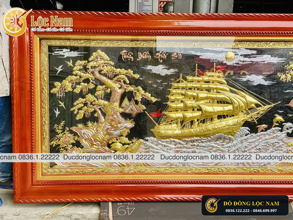 Tranh Thuận Buồm Xuôi Gió Bằng Đồng 2m3 x 1m2mạ Vàng Bạc góc chụp 2