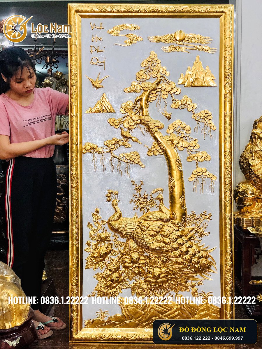 Tranh Vinh Hoa Phú Quý Bằng Đồng 1m8 x 70cm Dát Vàng góc chụp 1