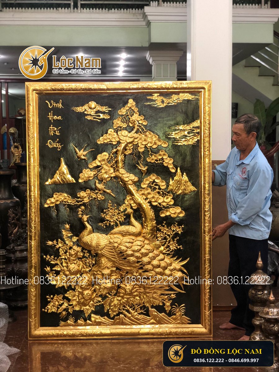 Tranh Vinh Hoa Phú Quý Bằng Đồng 2m x 80cm Dát Vàng