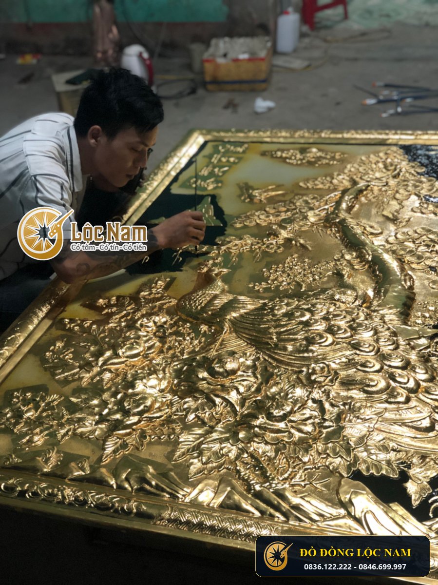Tranh Vinh Hoa Phú Quý Bằng Đồng 2m x 80cm Dát Vàng góc chụp 1
