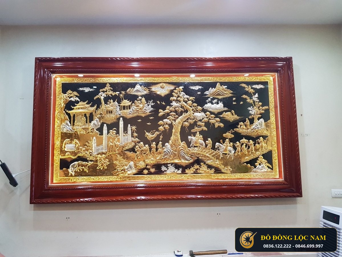 Tranh Vinh Quy Bái Tổ Bằng Đồng 2m3 x 1m2 Dát Vàng Dát Bạc