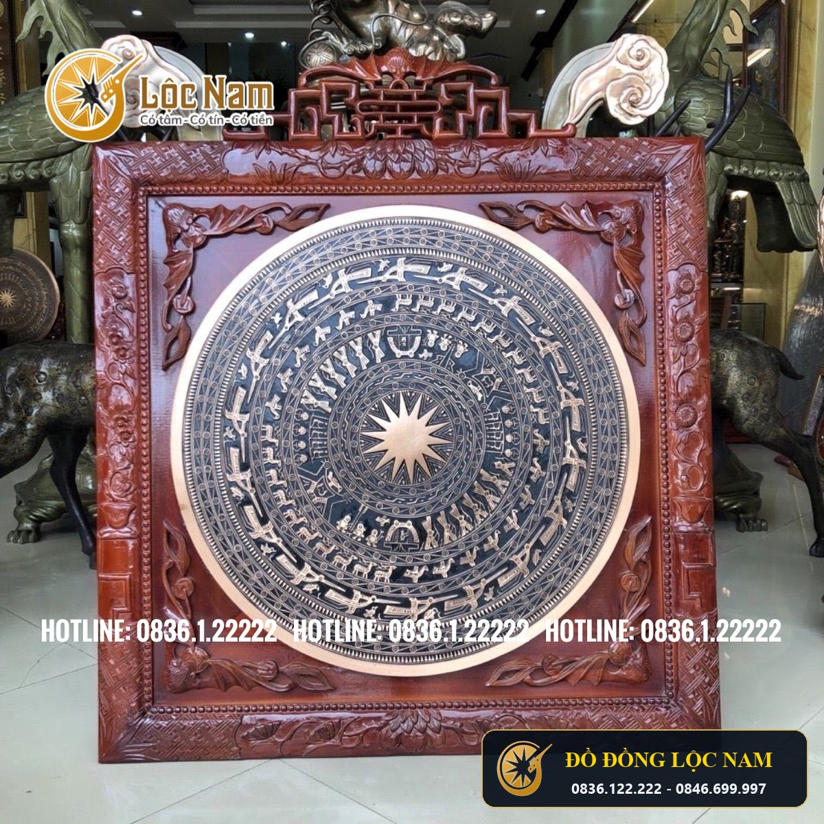 Mặt Trống Đồng Khung Doi Go Huong 60cm