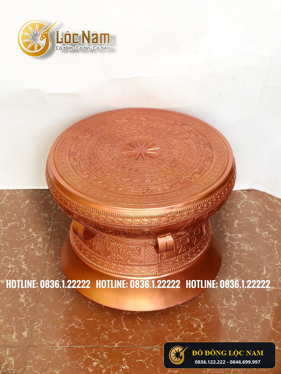 Quả Trống Đồng Đỏ Đúc Thủ Công Đường kính 40cm Hoa Văn Nổi góc chụp 1