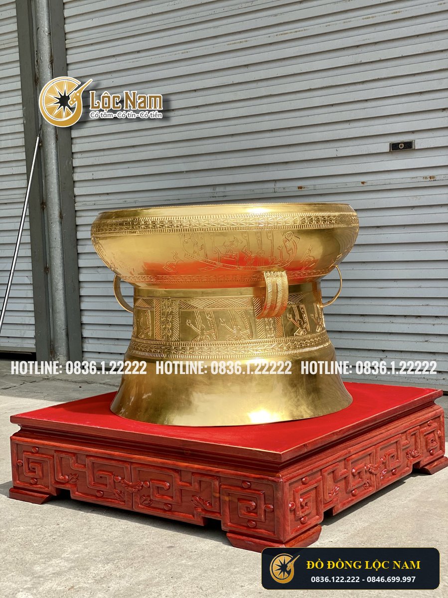 Qua Trống Đồng Duong Kinh 60 Dát Vàng 9999 Hoa Văn Sac Net góc chụp 2
