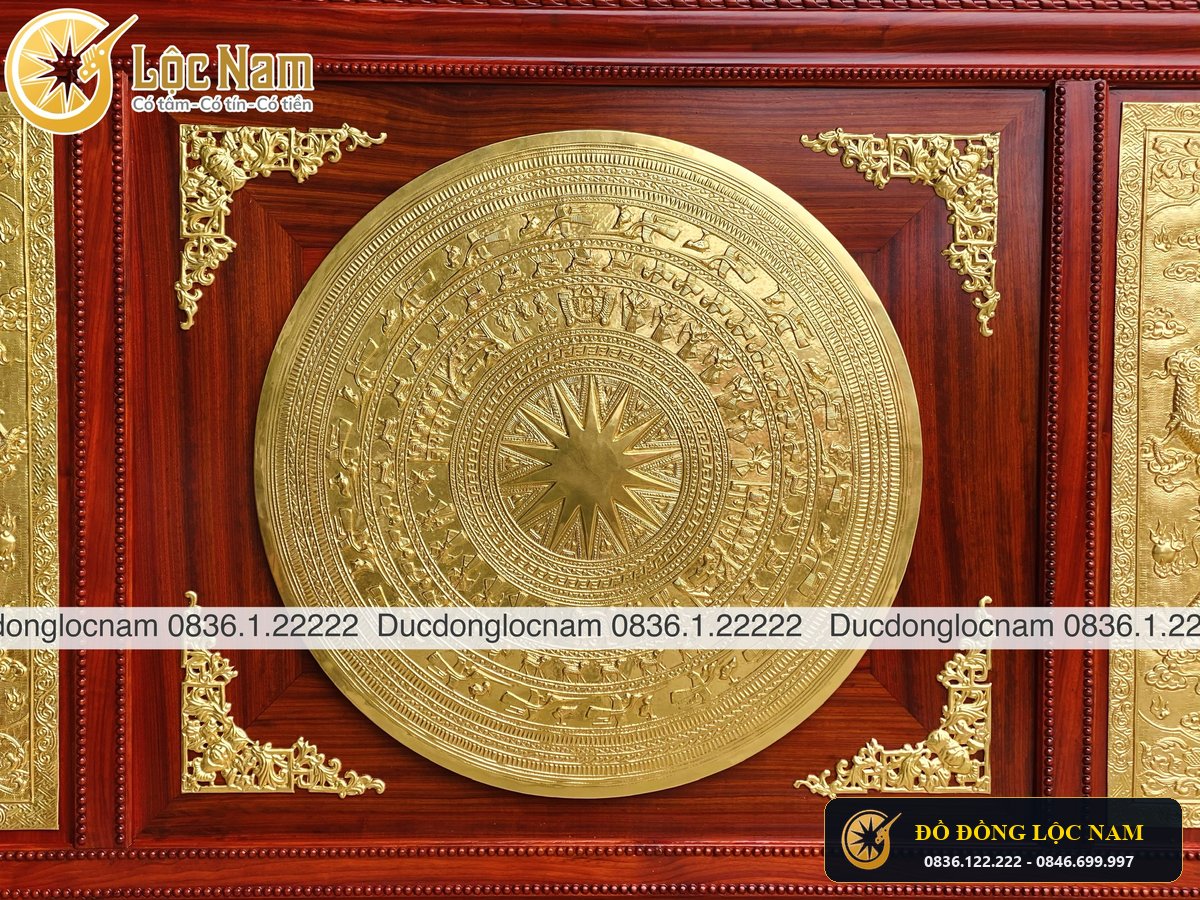 Tranh Mặt Trống Đồng 1m, Tranh Song Long Dát Vàng 9999 góc chụp 1