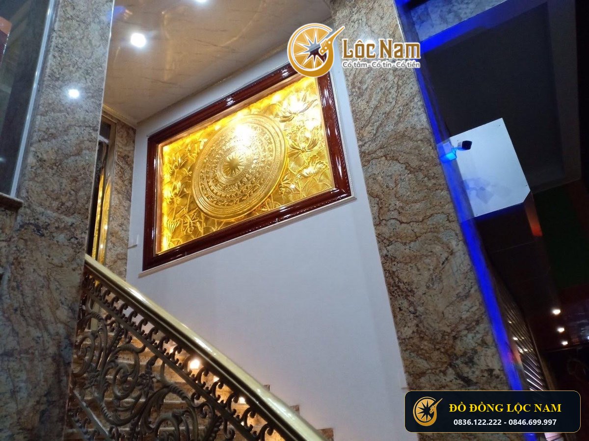 Tranh Mặt Trống Đồng Hoa Sen Gò Thủ Công Tinh Xảo 2m3 1m2