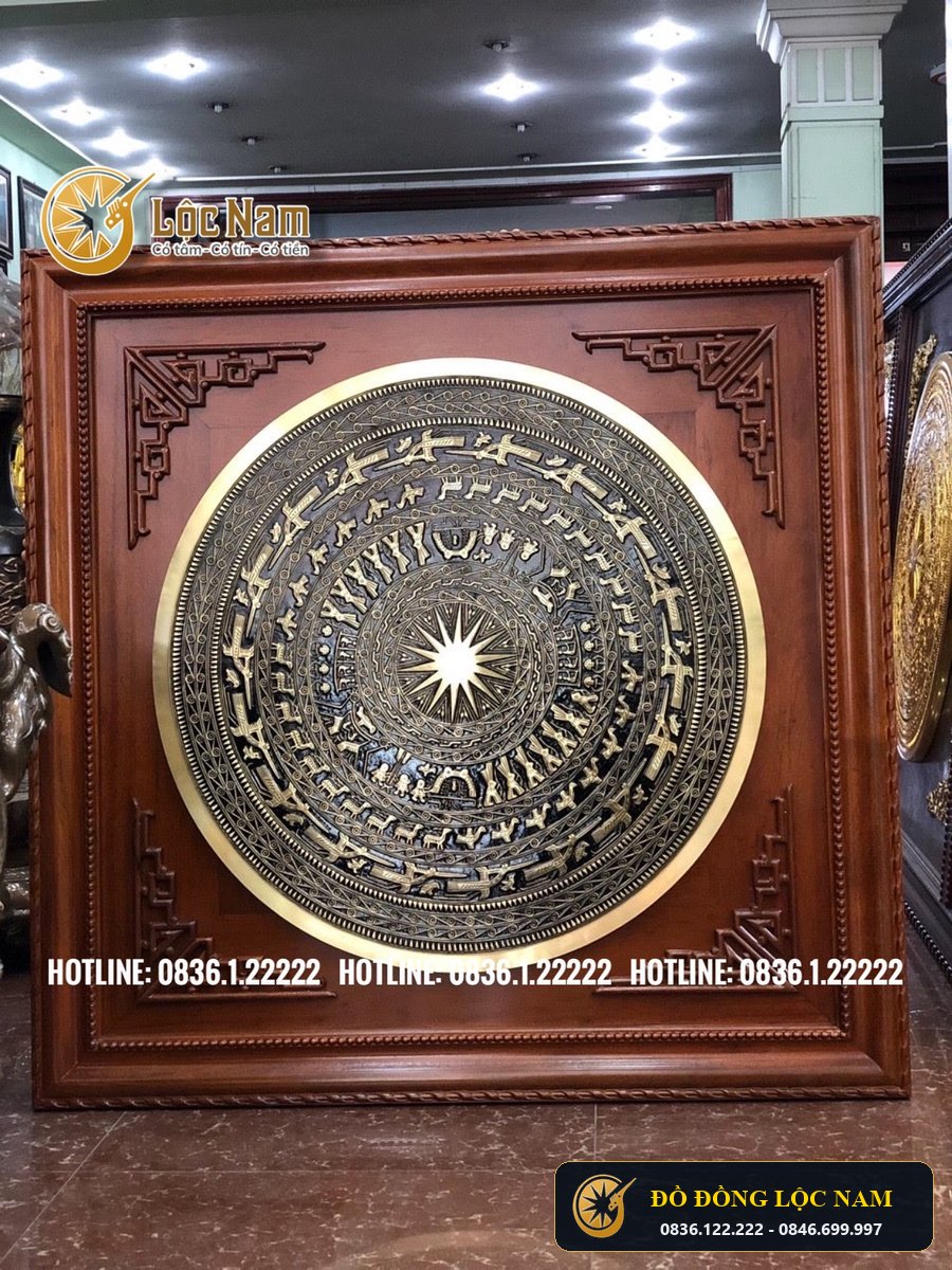 Tranh Mặt Trống Đồng O Duong Kinh 70cm Khung Gỗ Gụ