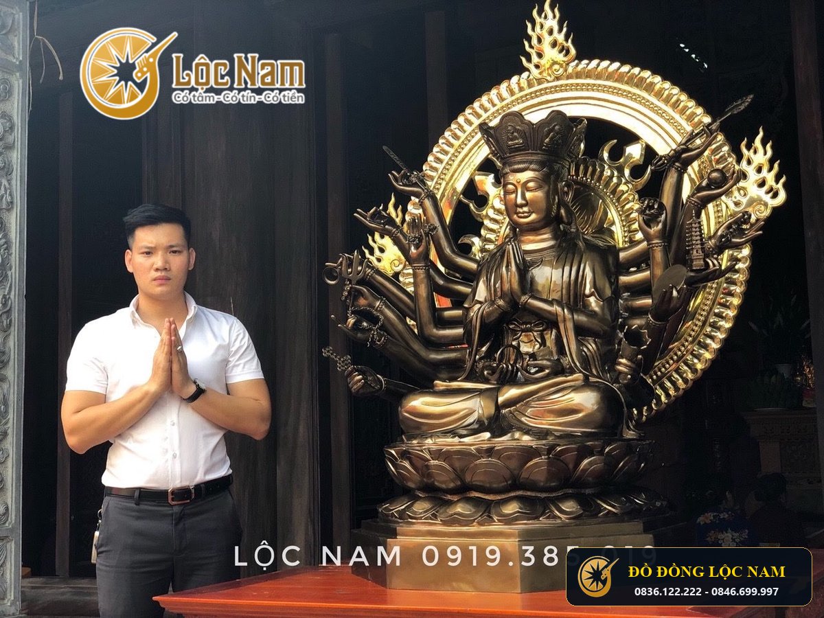 Lắp Đặt Tượng Phật Chuẩn Đề Bằng Đồng Cao 1m55 Tại Chùa
